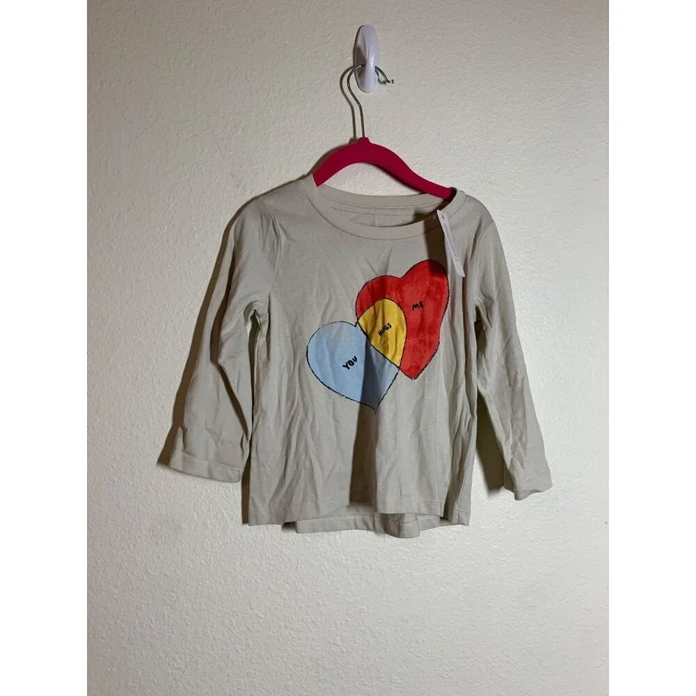 NWT Gymboree T-Shirt Long Sleeve Hearts Graphic Tee Love Beige Girls Size 2T